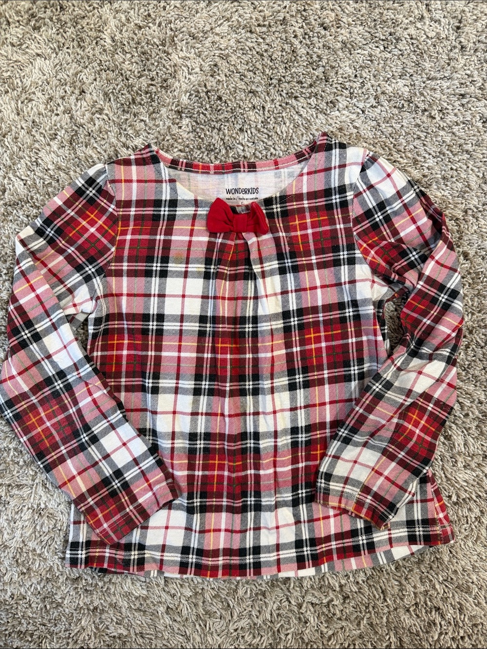 Wonderkids Red Plaid Long-Sleeve Top with Bow Accent Size 5T